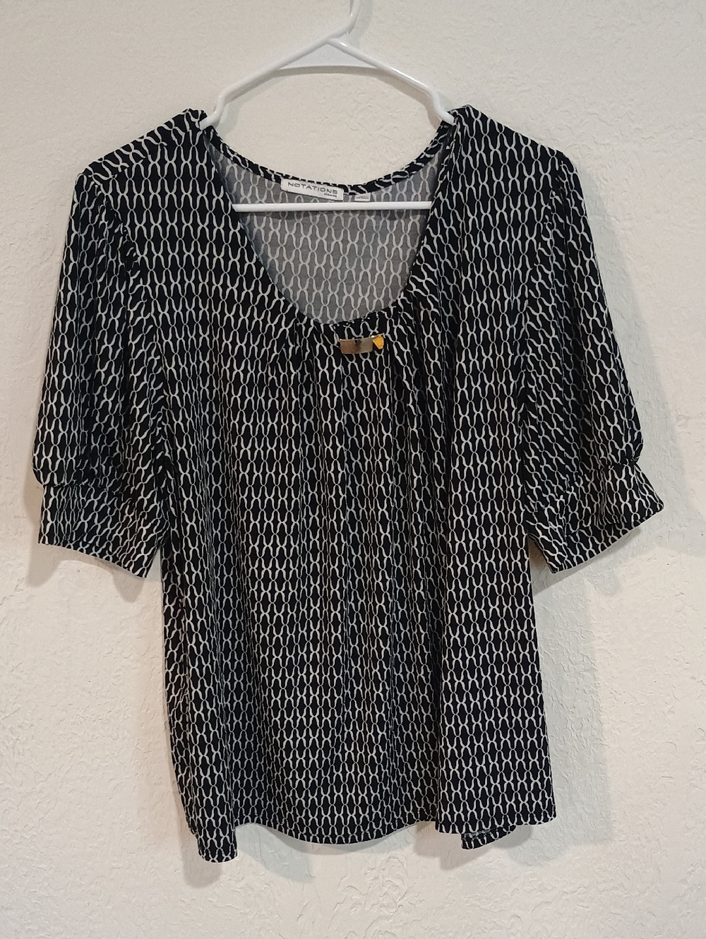 Notations Black and White Geometric Scoop Neck Blouse